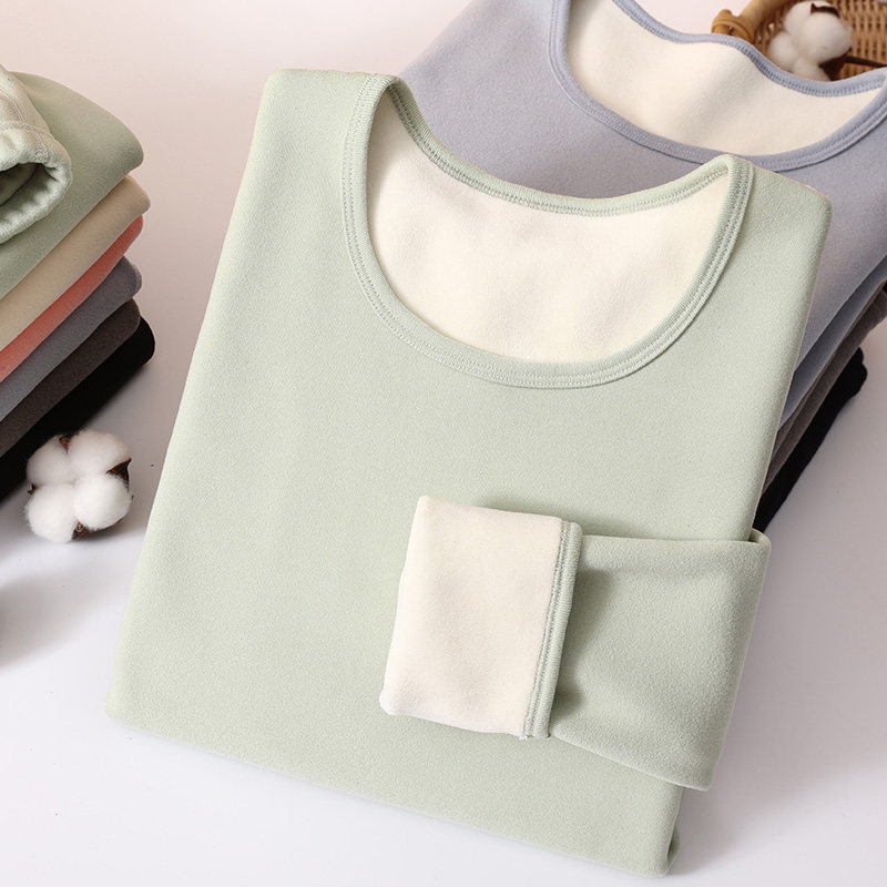 Integrated suede warm clothes lingerie woman plus suede thickened heat low collar winter tight fit with autumn clothes blouses