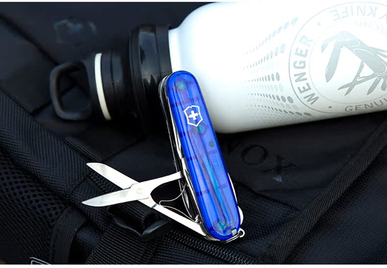 Dao quân đội Thụy Sĩ Victorinox 91mm Hunter trong suốt màu xanh 1.3713.T2 Dao nhiều lần Thụy Sĩ dao xếp đa năng