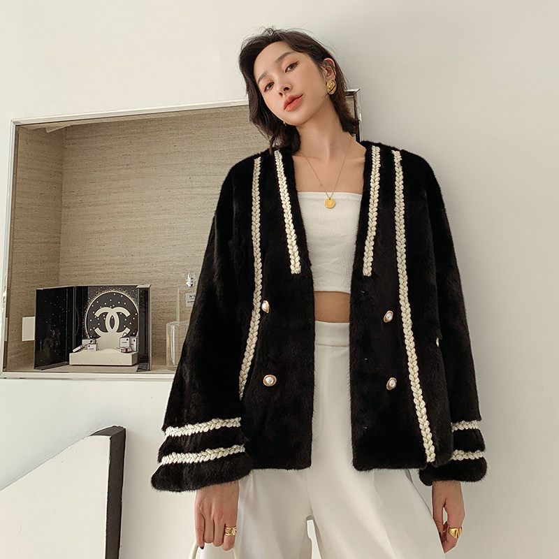 2021 new imported mink fur fur jacket woman short section foreign minke leather big coat young with fashion whole mink fur
