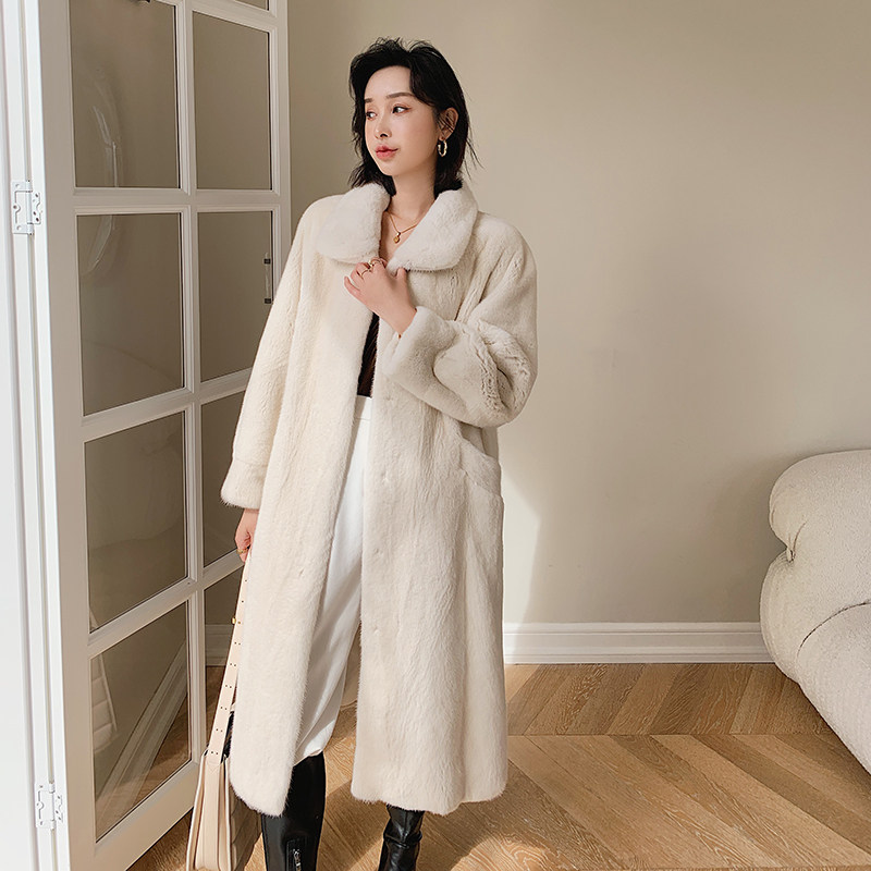 Imported Minke Fur Coats Women Whole Mink 2021 New Velvet Ferrets Fur Fur Fur Grass Fashion Young Coat Medium Long Version
