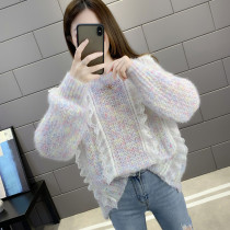 2021 early autumn new pullover round neck thin hollow mohair sweater lazy wind loose sweater