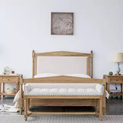 European original single American country French export oak soft bag single double bed European large bed Triangle solid wood wedding bed