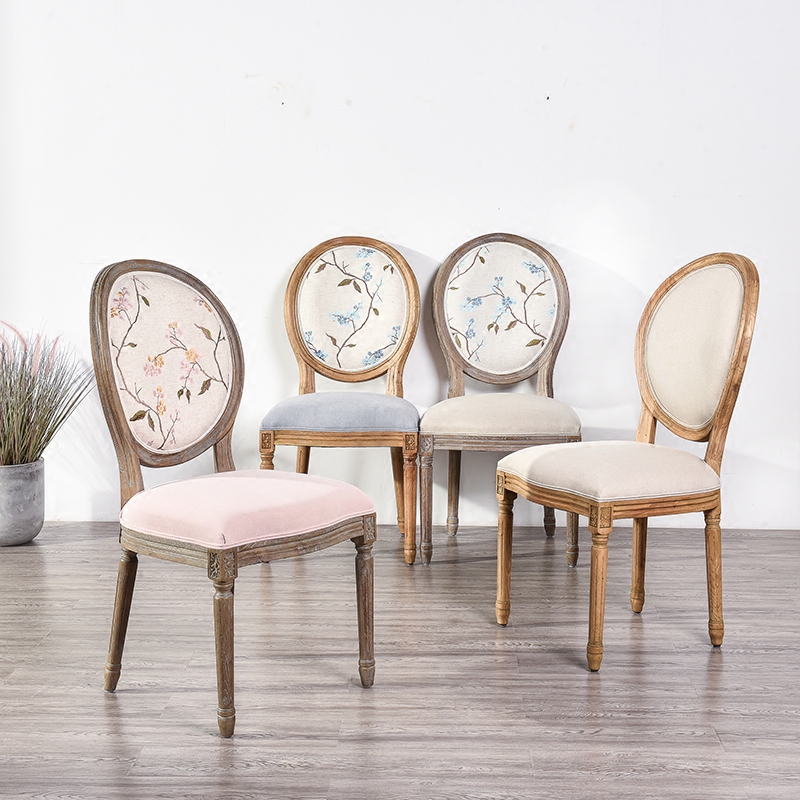 Export American dining chair Country linen solid wood round back chair Oak soft chair Solid wood office chair Soft chair
