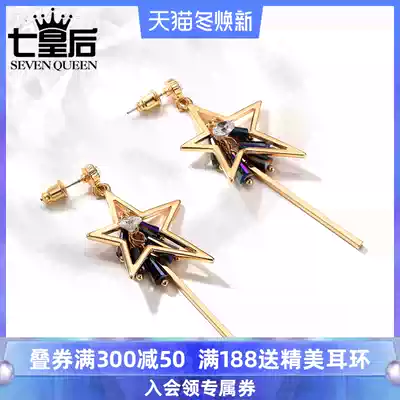 Temperament long version of five-corner Star earrings Korean personality Joker Hong Kong wind earrings Net red earrings girl ins earrings