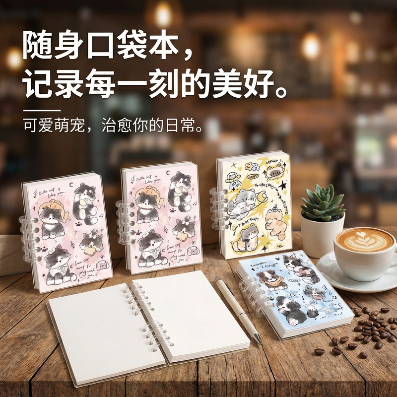 Cute Cartoon Girl-Themed Portable A7 Mini Flip Pocket Notebook for English Vocabulary, Featuring Adorable Cartoon Designs, Perfect for Girls, with a High-Value Aesthetic