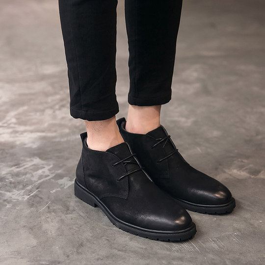 European and American retro genuine leather Martin boots men's autumn men's Korean casual short boots British high-top men's shoes plus velvet