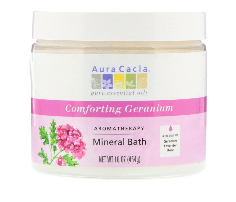 On the way US Aura Cacia aromatic conditioning mineral bath salt soothing geranium 454 gr