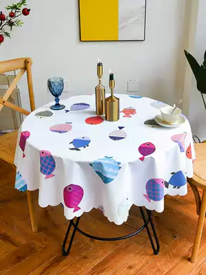 Nordic PVC large round table tablecloth fabric mat waterproof, anti-scalding, oil-proof, wash-in small round table cotton and linen small fresh