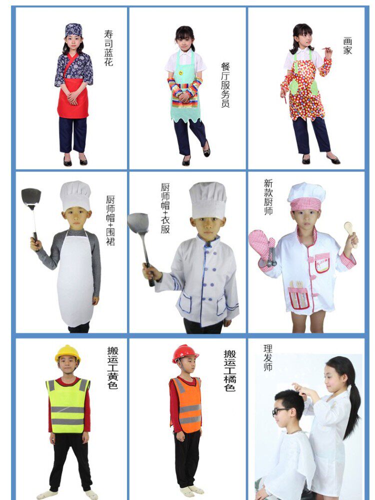 幼儿童快递员外卖员厨师理发师职业扮演服志愿者马甲消防员表演服详情11