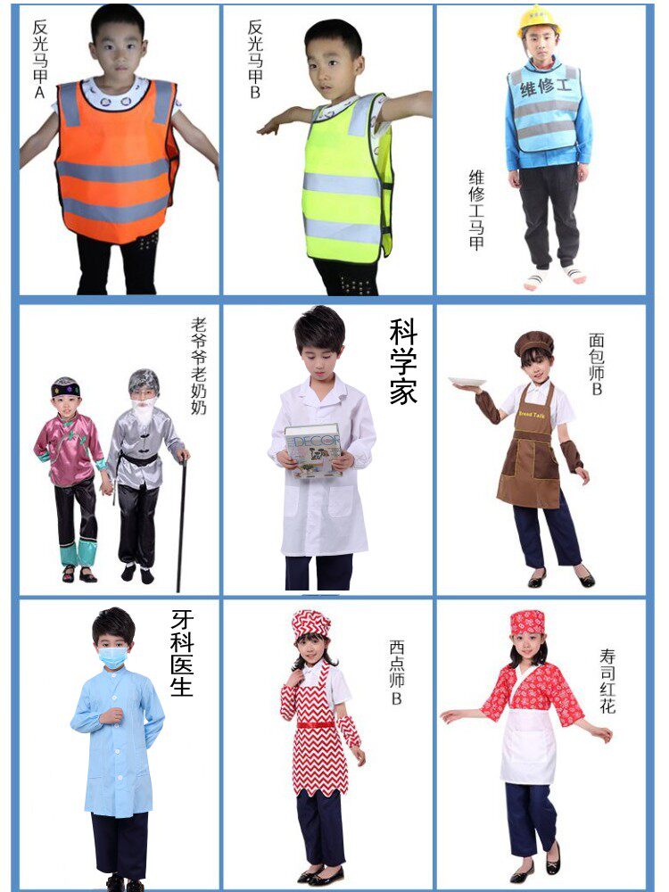 幼儿童快递员外卖员厨师理发师职业扮演服志愿者马甲消防员表演服详情10