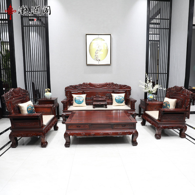 Redwood furniture Indonesia black acid branches of large - rush sofa broad - leaf lumber wood combined sofa Chinese living room sofa