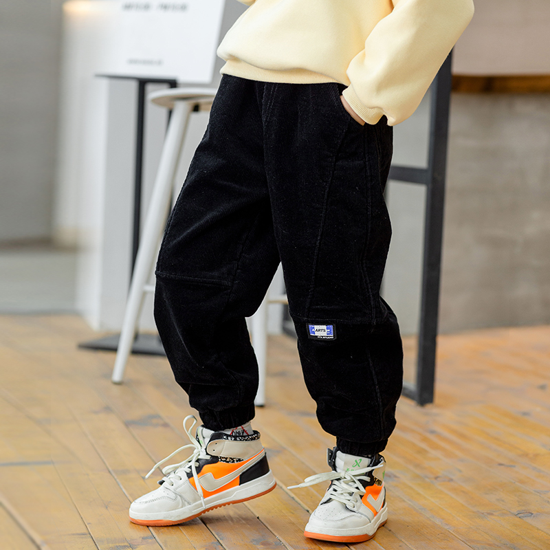 Boys plus velvet pants integrated fleece autumn and winter models in the middle of the big children thick corduroy outside wearing fat boy slacks