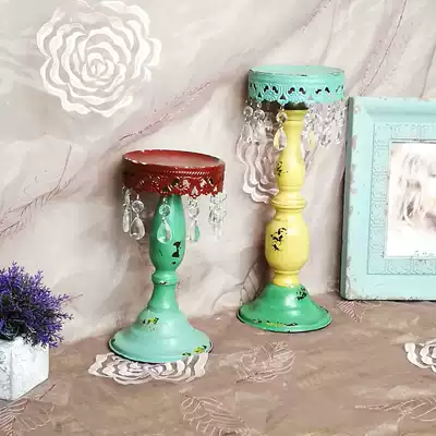 French country wrought iron made old color crystal candle holder flower stand gardening ornaments wedding romantic home
