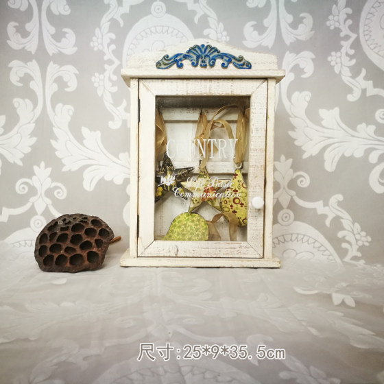 法式乡村实木首饰盒 墙上小饰品装饰盒挂件 复古风钥匙收纳盒壁挂