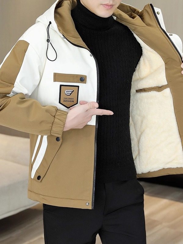 Fleece-Lined and Thickened Men's Cotton Jacket, Autumn and Winter Hooded Cotton Coat, Windproof and Waterproof Jacket, Warm Men's Cotton Clothing