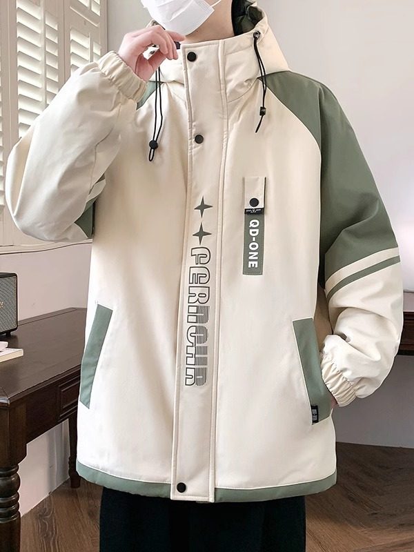 Fleece-Lined and Thickened Men's Jacket, Winter Trendy Korean Style Workwear Jacket, Casual Outerwear for Young Men and Students