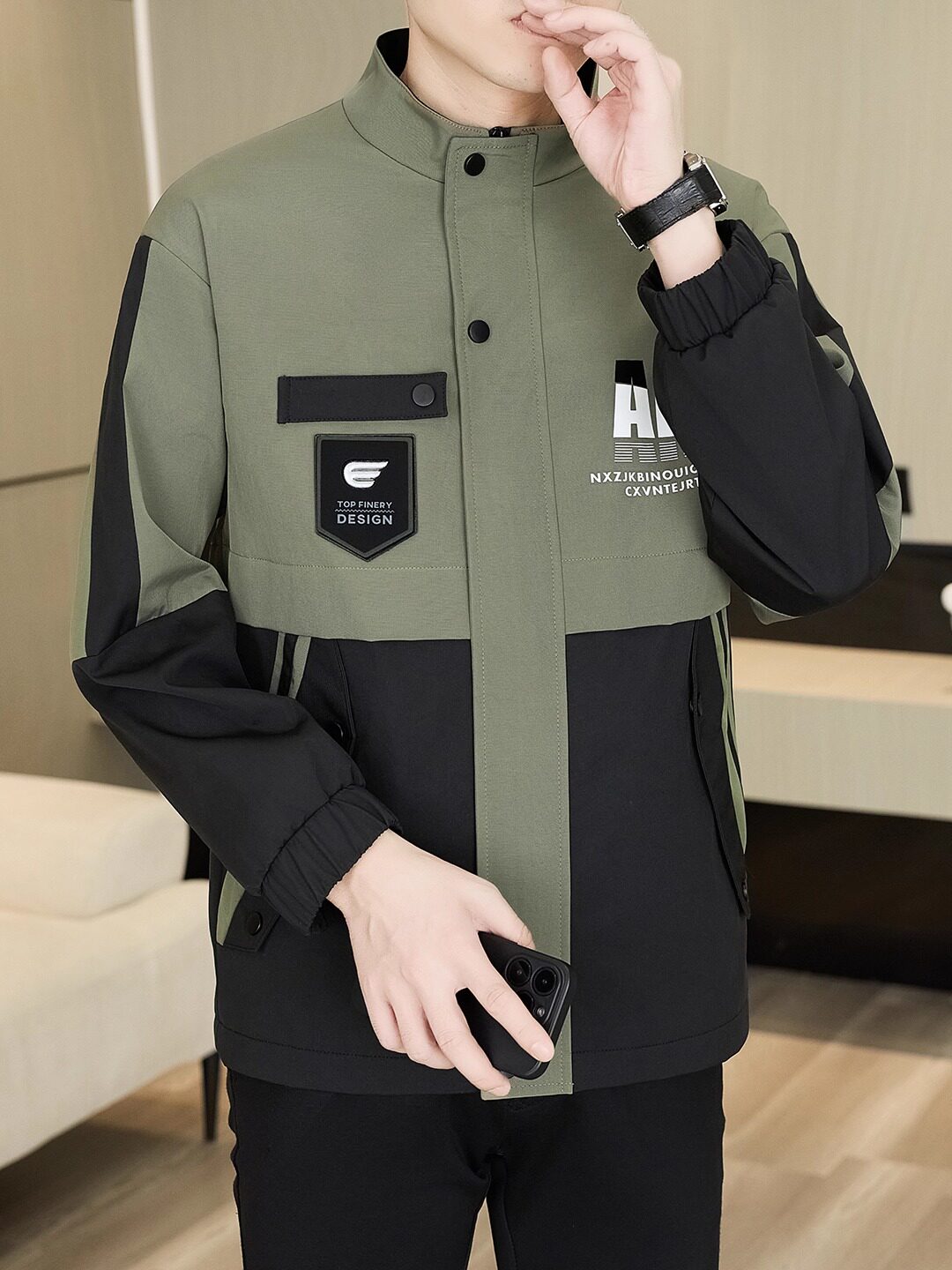 Fleece-Lined and Thickened Men's Cotton Jacket for Autumn and Winter, Stand-Up Collar Cotton Coat, Windproof and Waterproof, Warm Men's Cotton Clothing