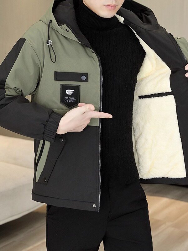 Fleece-Lined and Thickened Men's Cotton Jacket, Autumn and Winter Hooded Cotton Coat, Windproof and Waterproof Jacket, Warm Men's Cotton Clothing