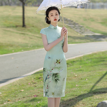 True silk qipao short young girl to improve Chinese wind high-end elegant mulberry silk dress 2022 spring new