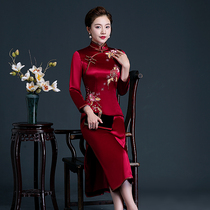Seven-point sleeve long style robe mother dress high-end embroidered Cheongsam wedding bride mother-in-law dress 2021 Autumn New