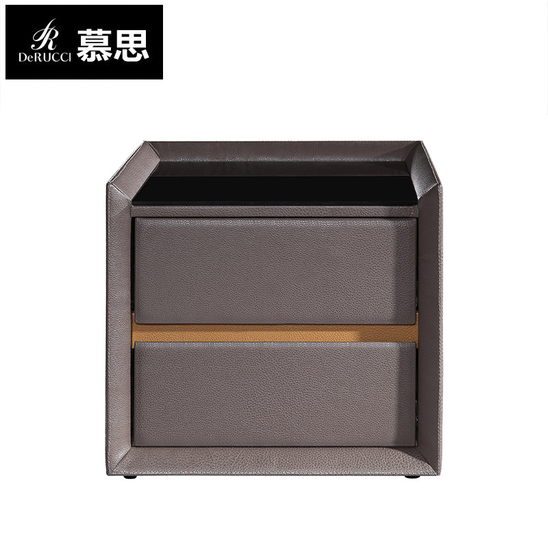 Mousse bed head cabinet Modern bedroom leather bed head cabinet Simple drawer corner cabinet Leather bed head cabinet Two-drawer cabinet