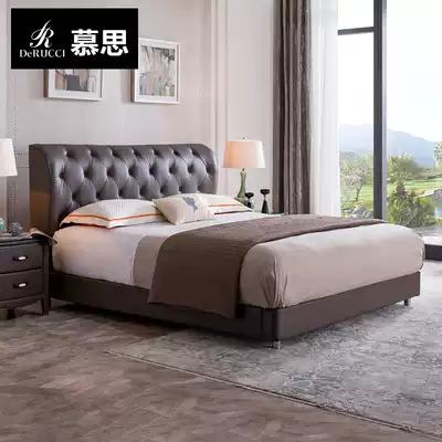 Mousse master bedroom leather soft bed double bed 1 8 m European simple modern 1 5m solid wood bed Senna time