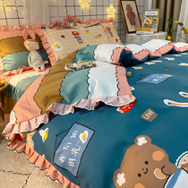 Spring and autumn Nordic simple ins small bear bed skirt four-piece set of brushed duvet cover boy three-piece set of small fresh 15 meters