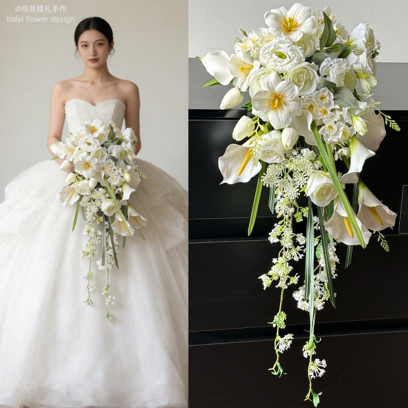 Bride's Bouquet White Waterfall-Shaped DIY Handmade Wedding Bouquet Photography Prop Water Drop-Shaped Artificial Flower Hot Bride's Bouquet White Waterfall-Shaped DIY Handmade Wedding Bouquet Photography Prop Water Drop-Shaped Artificial Flower Hot