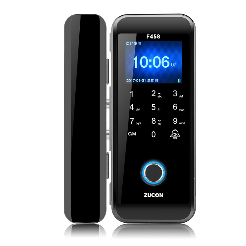 ZUCON F458办公室玻璃门指纹锁免开孔密码锁双门免布线电子门禁系统锁