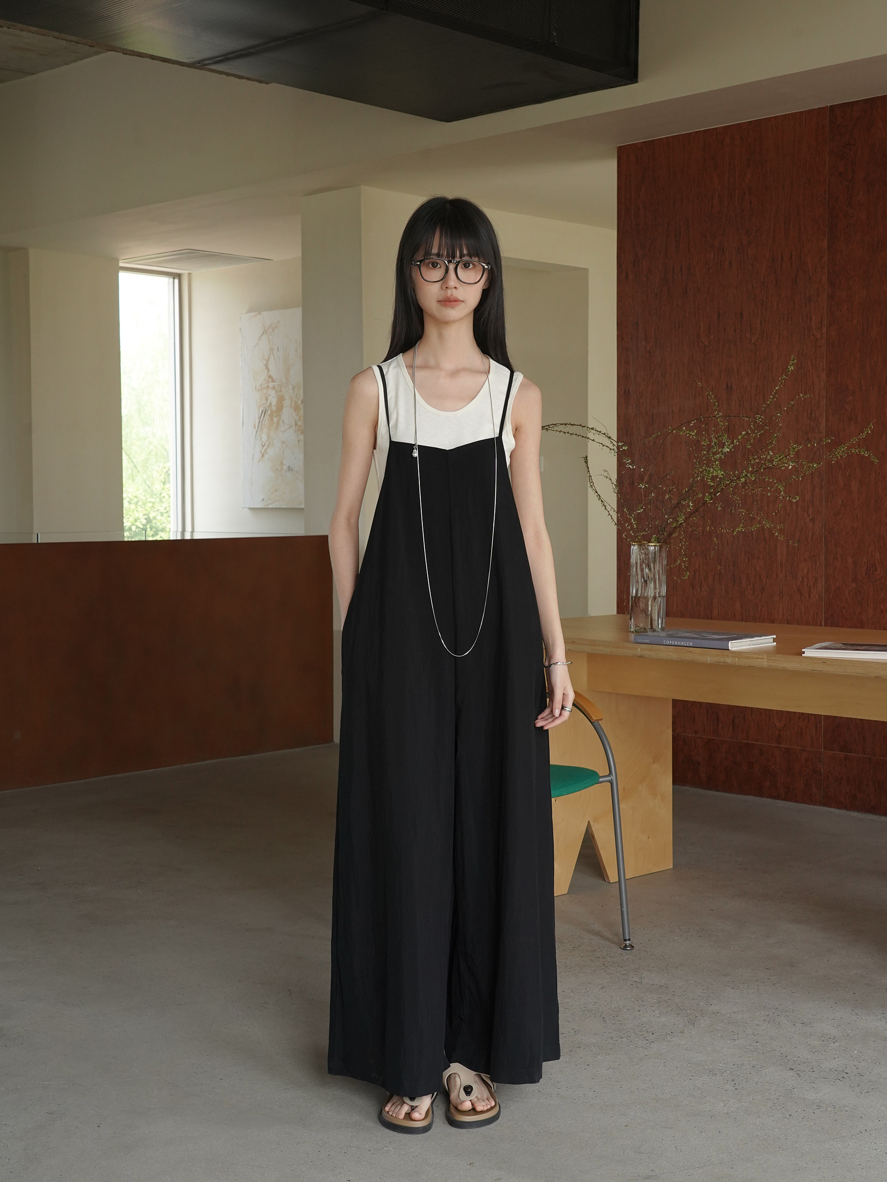 Боди/брюки 原创高级感百搭连体裤女细肩带背带裤 薄款可调节棉感休闲阔腿裤