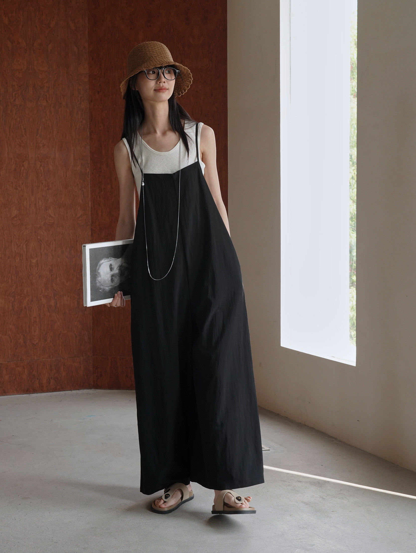 Боди/брюки 原创高级感百搭连体裤女细肩带背带裤 薄款可调节棉感休闲阔腿裤