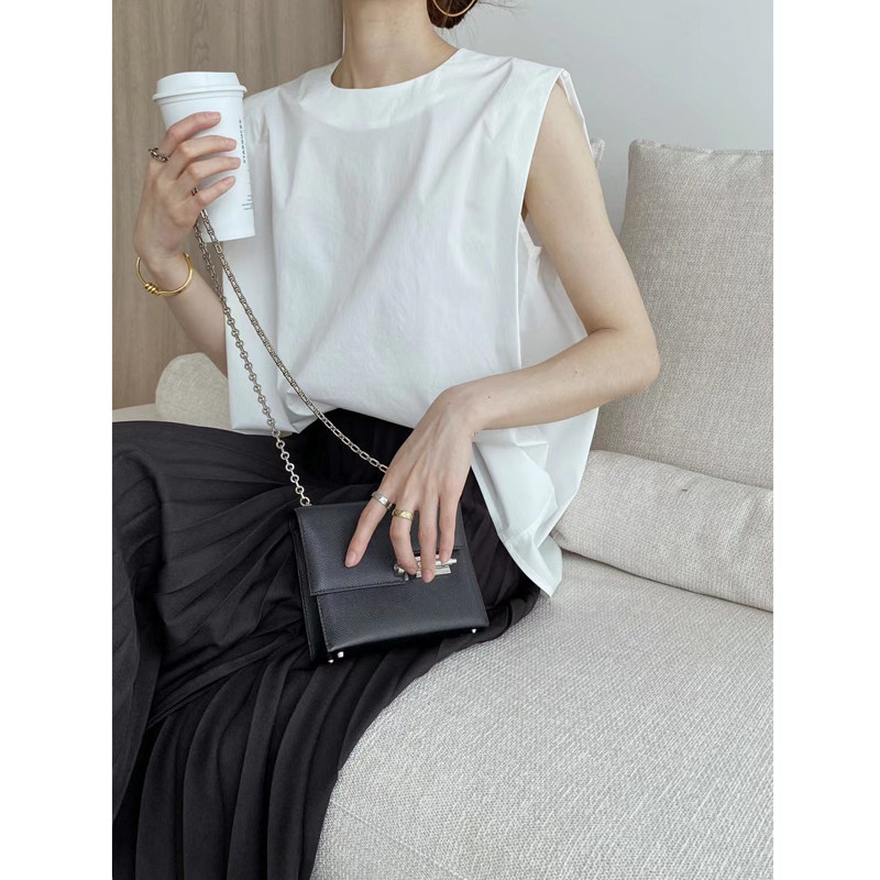 EAMDOE2021 summer new simple age-reducing buckle cotton brocade sleeveless cocoon shirt women's minimalist wide feeling top