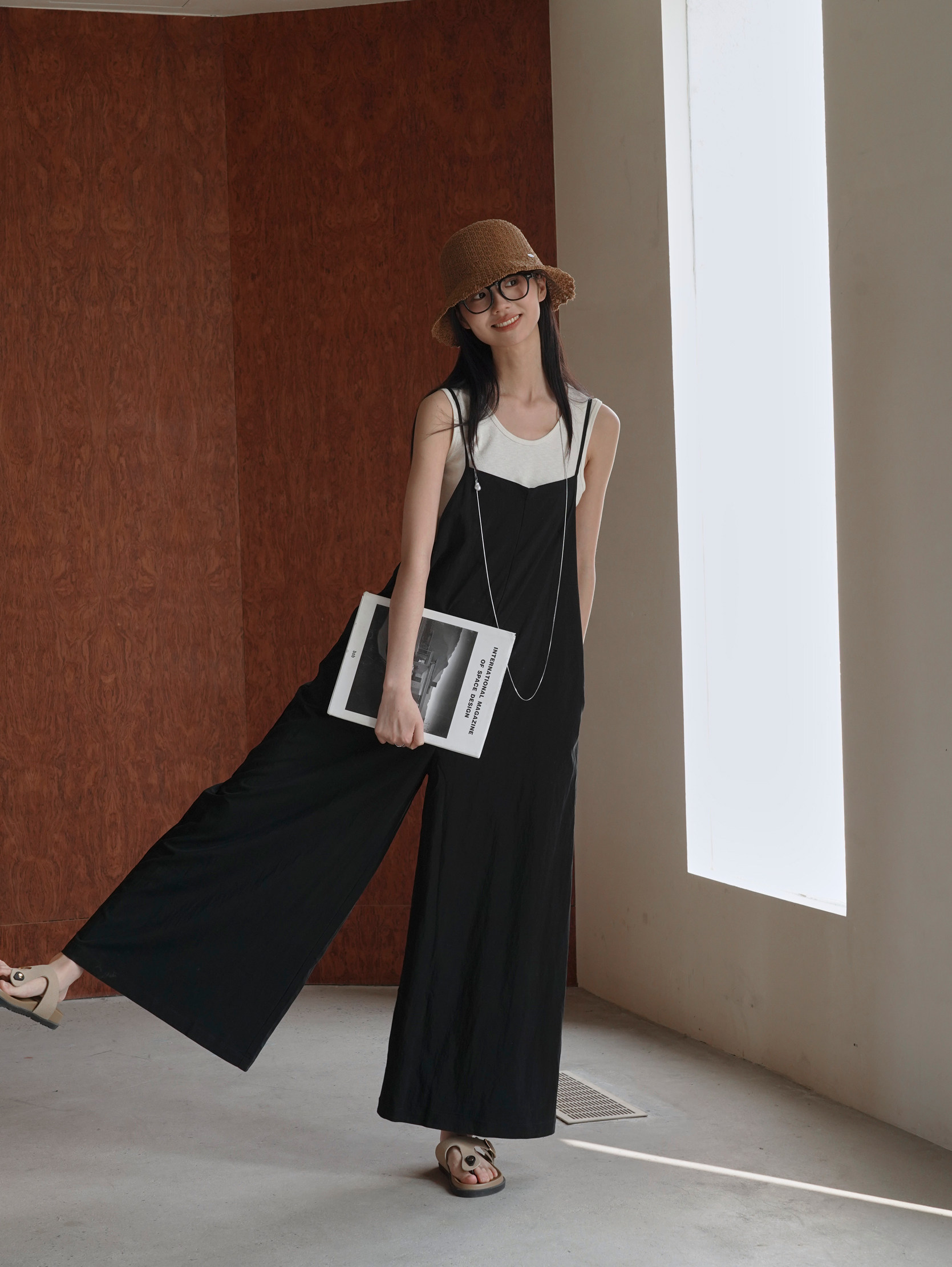 Боди/брюки 原创高级感百搭连体裤女细肩带背带裤 薄款可调节棉感休闲阔腿裤