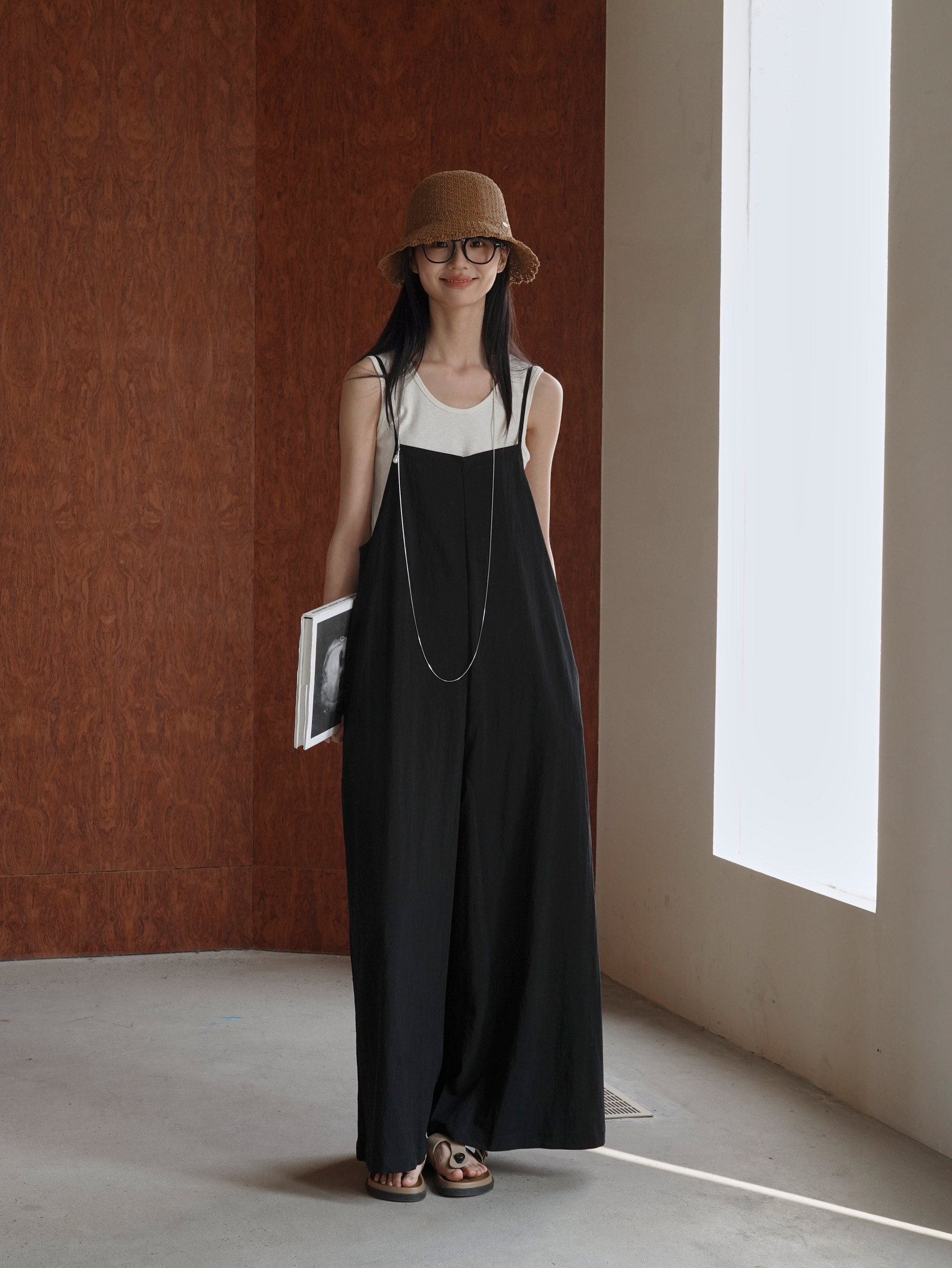 Боди/брюки 原创高级感百搭连体裤女细肩带背带裤 薄款可调节棉感休闲阔腿裤