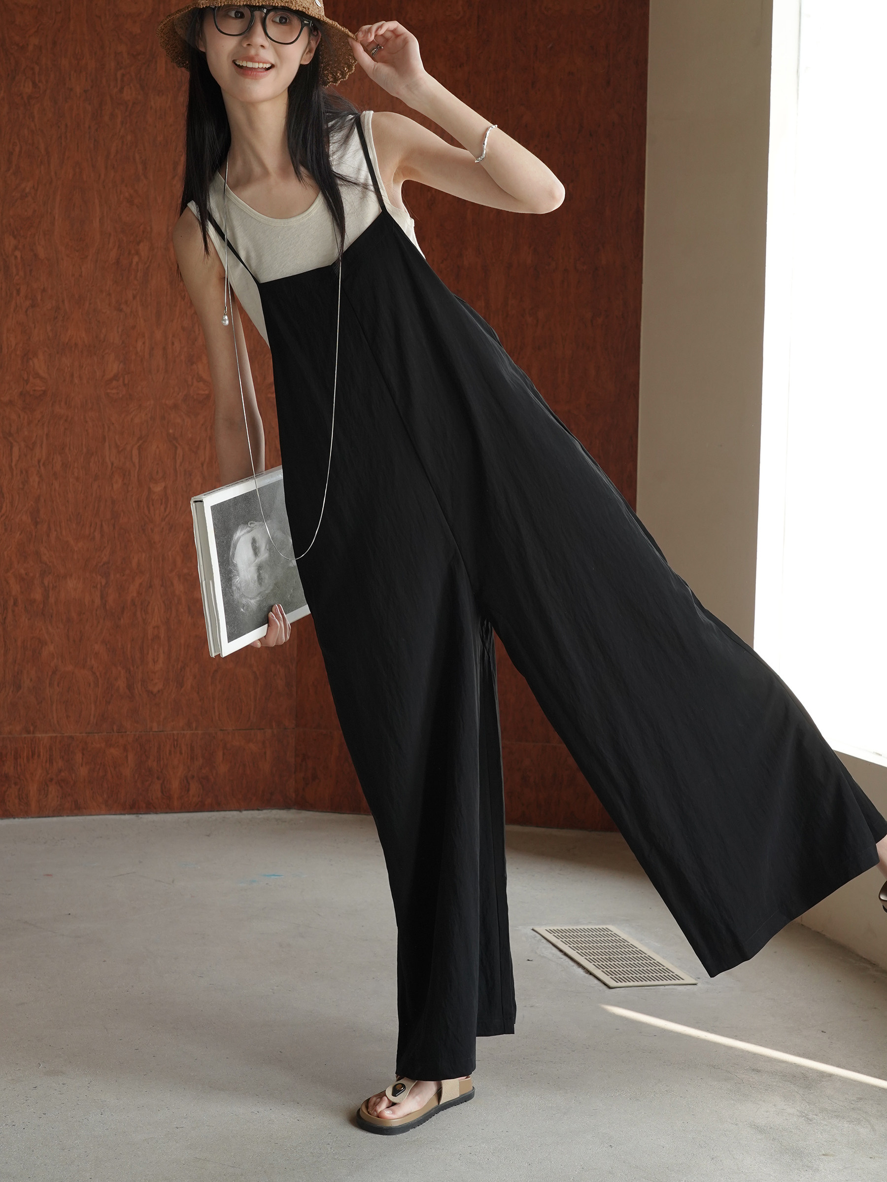 Боди/брюки 原创高级感百搭连体裤女细肩带背带裤 薄款可调节棉感休闲阔腿裤