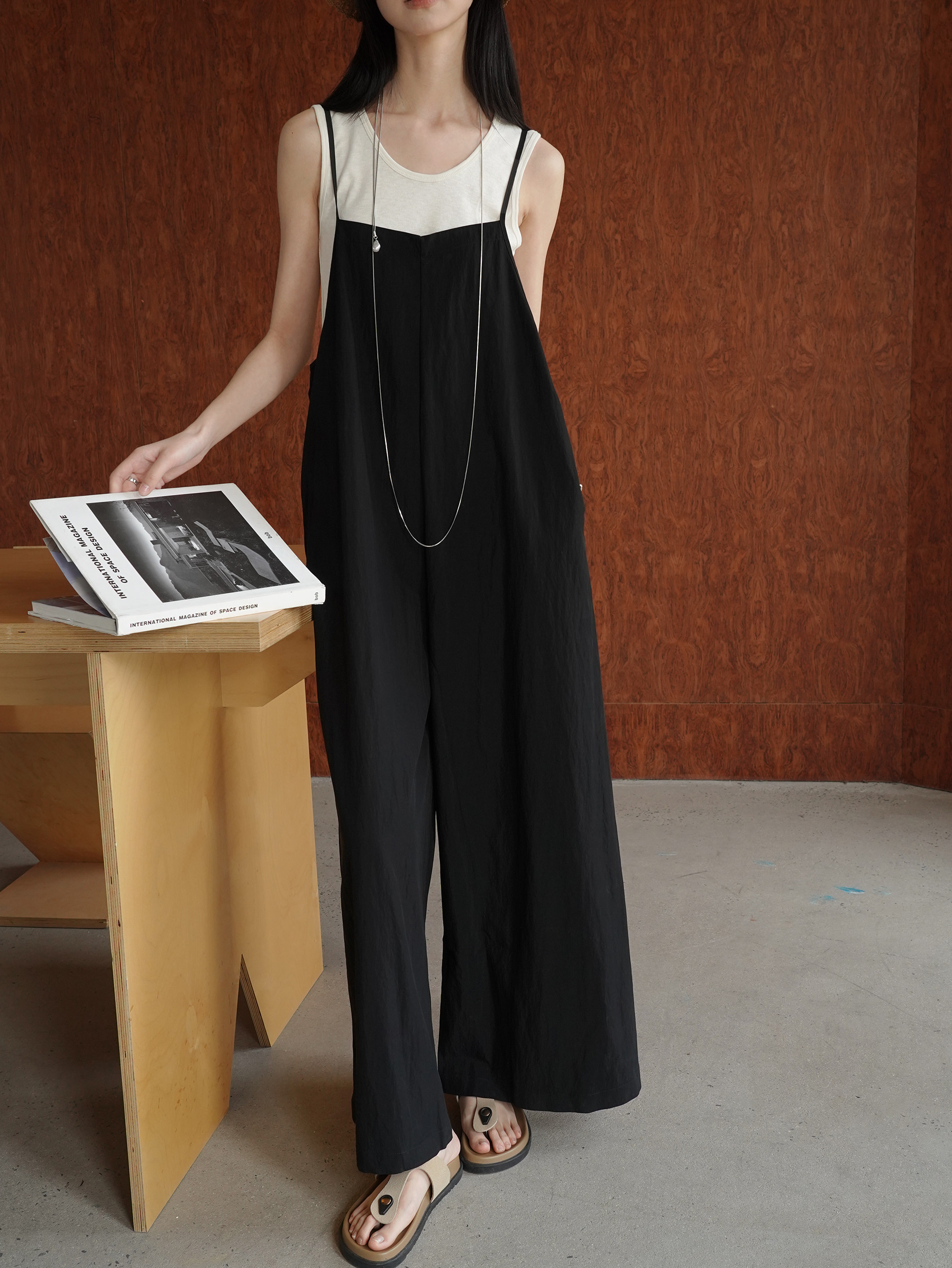 Боди/брюки 原创高级感百搭连体裤女细肩带背带裤 薄款可调节棉感休闲阔腿裤