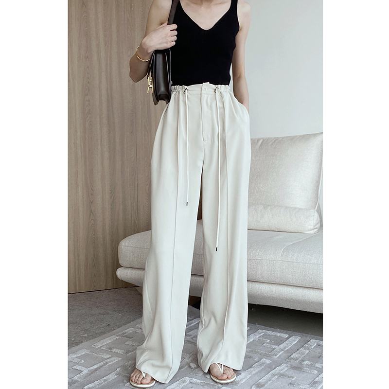 Summer Design Sensation Slim floral waistline Waist Pumping Rope High Waist Tugging Broadlegged Pants Women Suits Casual Pants Trendy Tug Pants