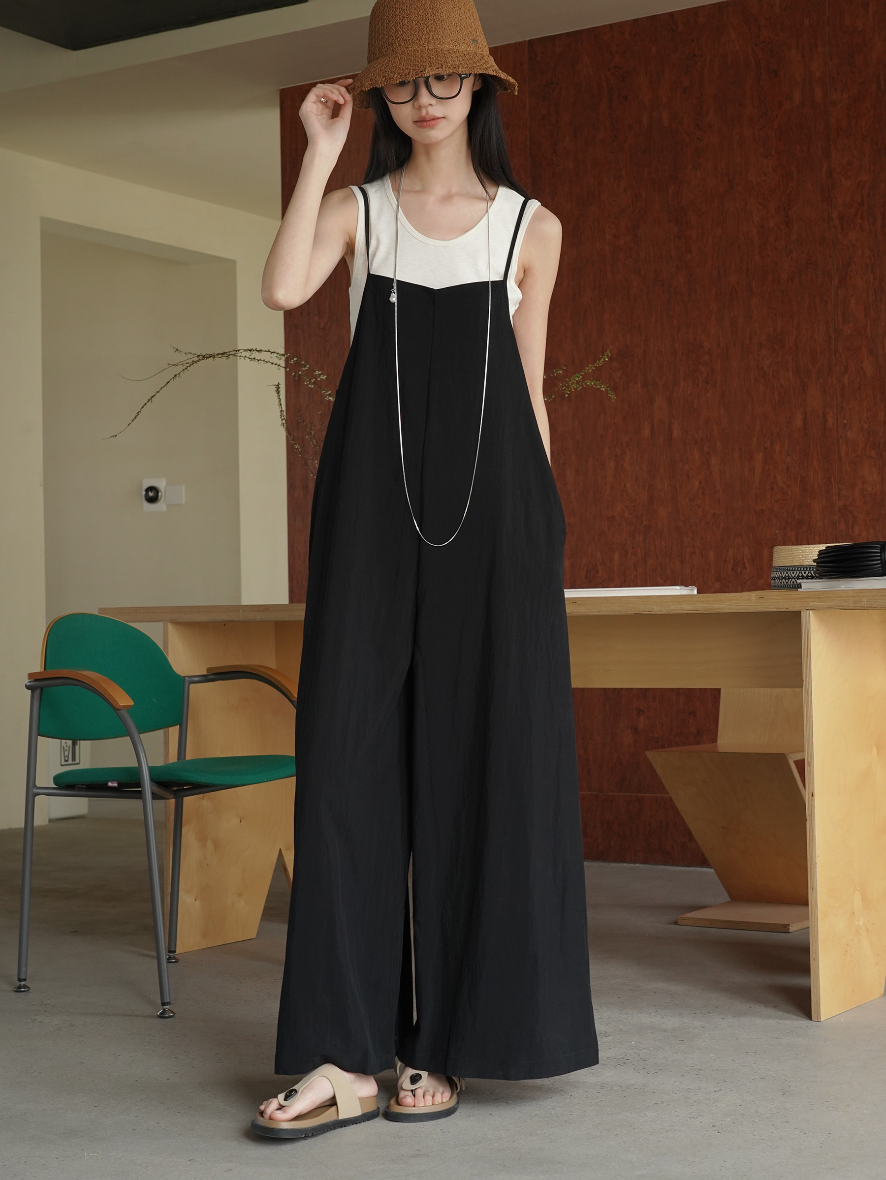 Боди/брюки 原创高级感百搭连体裤女细肩带背带裤 薄款可调节棉感休闲阔腿裤