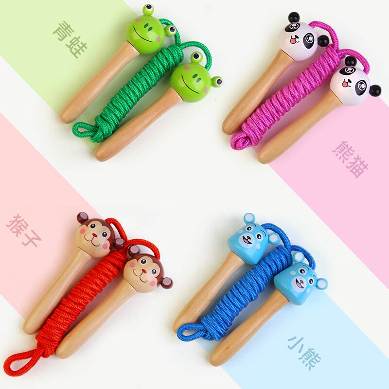 Kindergarten Solid Wood Handle Jump Rope Children Color Animal Wood Jump Rope Outdoor Sports Fitness Training Jump Rope Panda