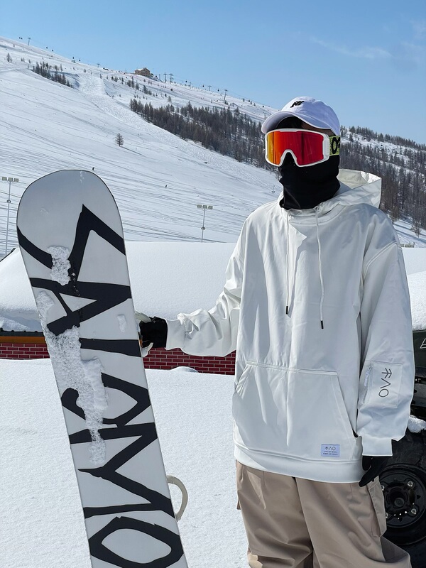 Windproof and Waterproof Fleece-Lined Sweatshirt for Snowboarding and Skiing, Layered Long-Sleeve T-Shirt, Loose Fit, Unisex