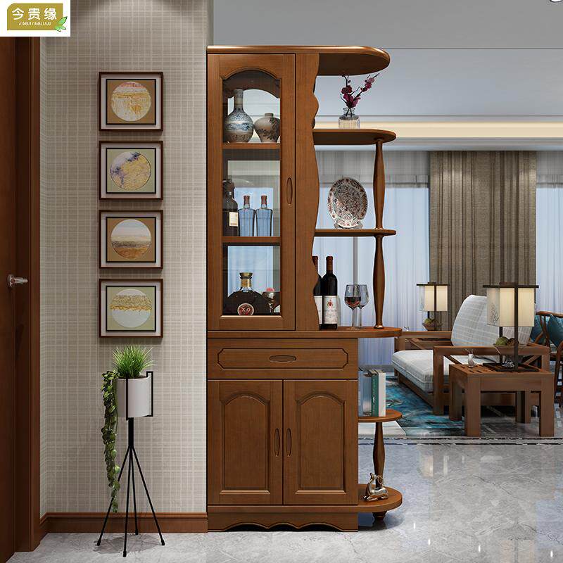 Solid wood Chinese-style small apartment entry porch partition cabinet hall cabinet double-sided door living room screen cabinet wine entry shoe cabinet
