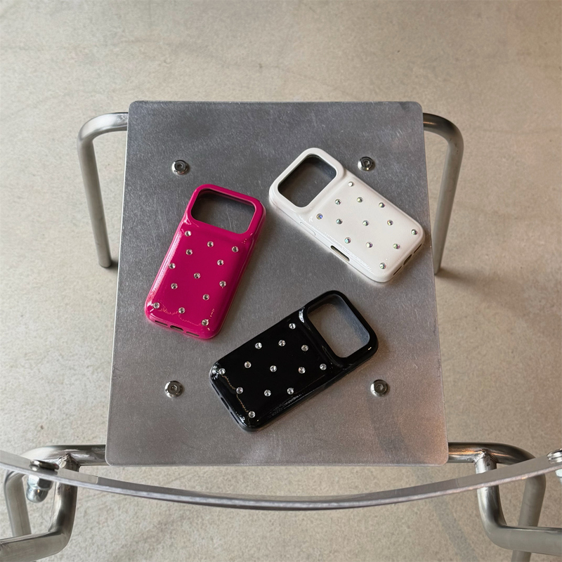 High-End Embossed Smooth Leather Case Suitable for Apple 17 Pro Max with Diamond Decoration, New Korean-Style Niche iPhone 16 Pro Phone Case, 15 Pro Max Soft Shell Anti-Drop Protective Cover