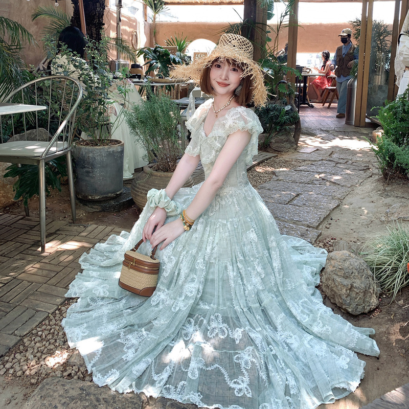 Dbydoi French-Style Dress for Beach Wear, Sheer Long Dress, Formal Dress, One-Piece Dress for Women, Summer, Elegant, Beautiful, Birthday Dbydoi French-Style Dress for Beach Wear, Sheer Long Dress, Formal Dress, One-Piece Dress for Women, Summer, Elegant, Beautiful, Birthday