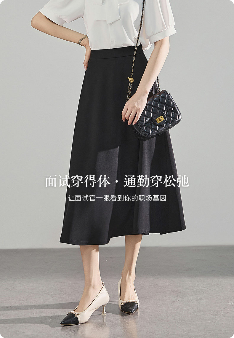 Lightweight Work Attire: Blue Bow Short-Sleeve Shirt, Women's Summer Commute Interview Suit, Skirt Suit, Half Skirt — تصویر 1