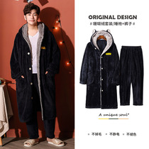 Autumn Winter Coral Suede Pyjamas Men Warm Thickened and Flannel Flannel Mens Family Residence long Sleeping Robe Suit