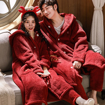 Sleeping Burqa Woman Autumn Winter Red Wedding Bride Newlyweds Sleepwear Lovers Suit Morning Gown Coral Suede Bathrobe Mens Life