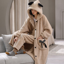 Pajamas Woman Autumn Winter Coral Suede Sleeping Robes Long style Thickened Warm Flannel Lady Bathrobe home for autumn and winter