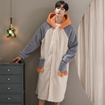 Sleeping Robe Mens Thickening Long style Autumn Winter Coral Suede Pyjamas Dinosaur Teens 2022 new one-piece bathrobes