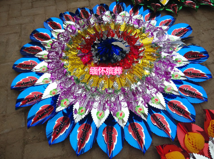 Funeral sacrificial supplies Simulation bright wreath 1 8 meters double flying folding wreath urn various paper products cloth circle