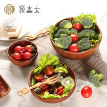 Children adult baby wooden bowl home handmade natural paint-free drop retro Japanese tableware salad bowl Small large